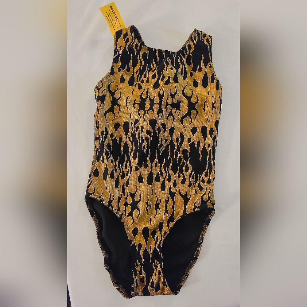FlipFlop Gold Flame Leotard, size girls 14